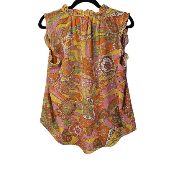 Jones New York Sleeveless Ruffle V Neck Retro Floral Colorful Tank Top - Picture 5 of 7